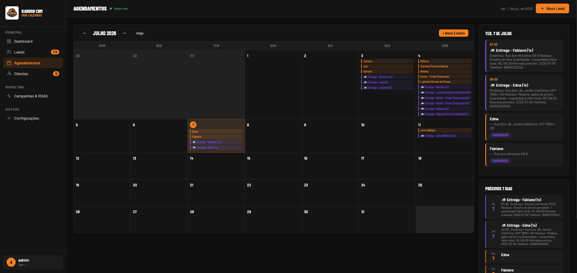 Kadosh CRM — Agendamentos